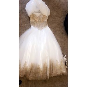 White and Gold Prom Dress